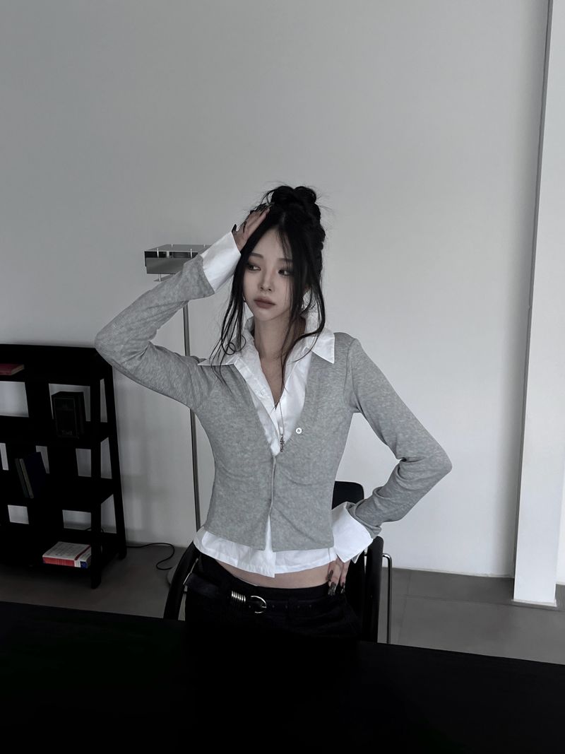 basic shirt レイヤードカーディガン (2color)