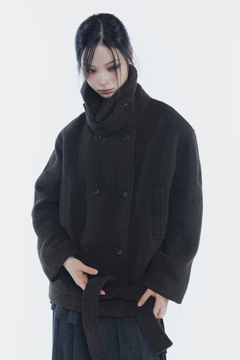 AMBER BELTED DOUBLE COAT brown