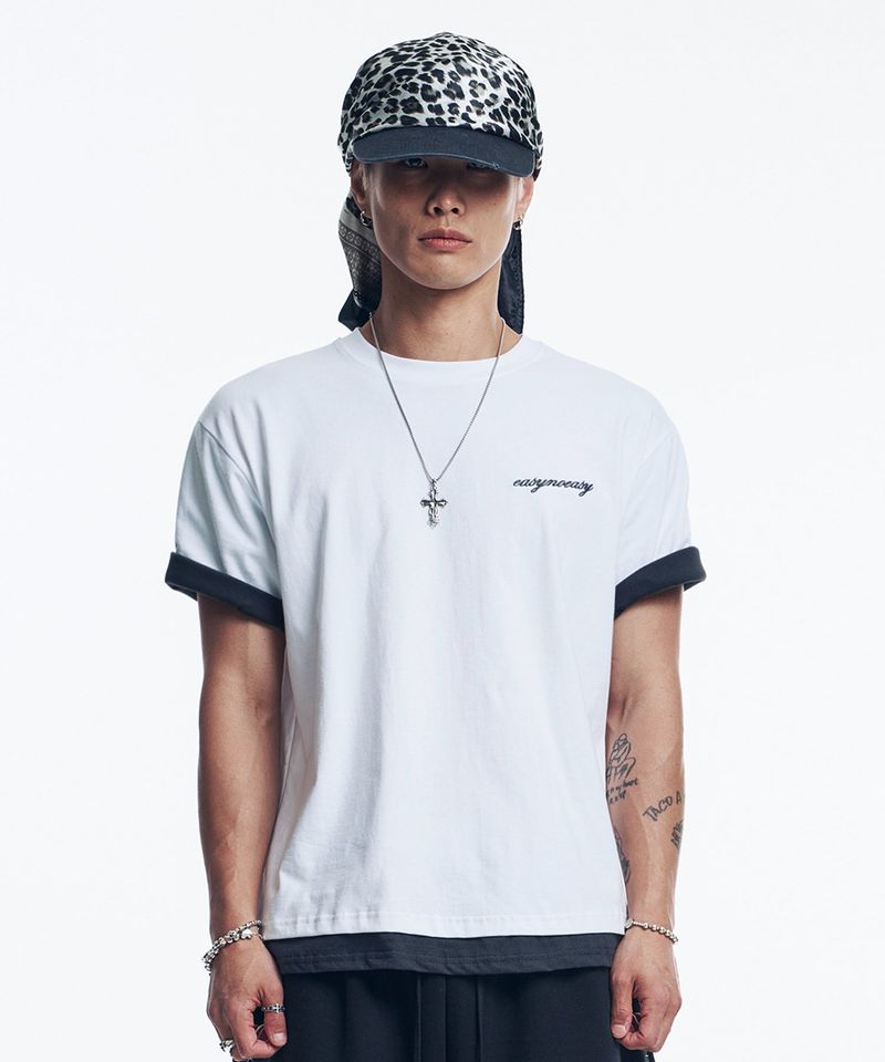 Layered Roll-Up Cropped T-shirt - White