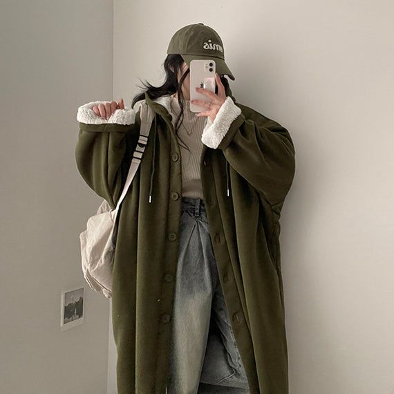 Jeanne Fur Wool Lining Big Boxy Hooded Coat