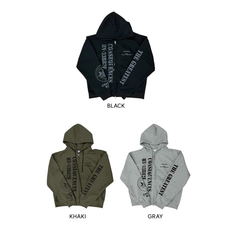crest print heavy zip-up hoodie