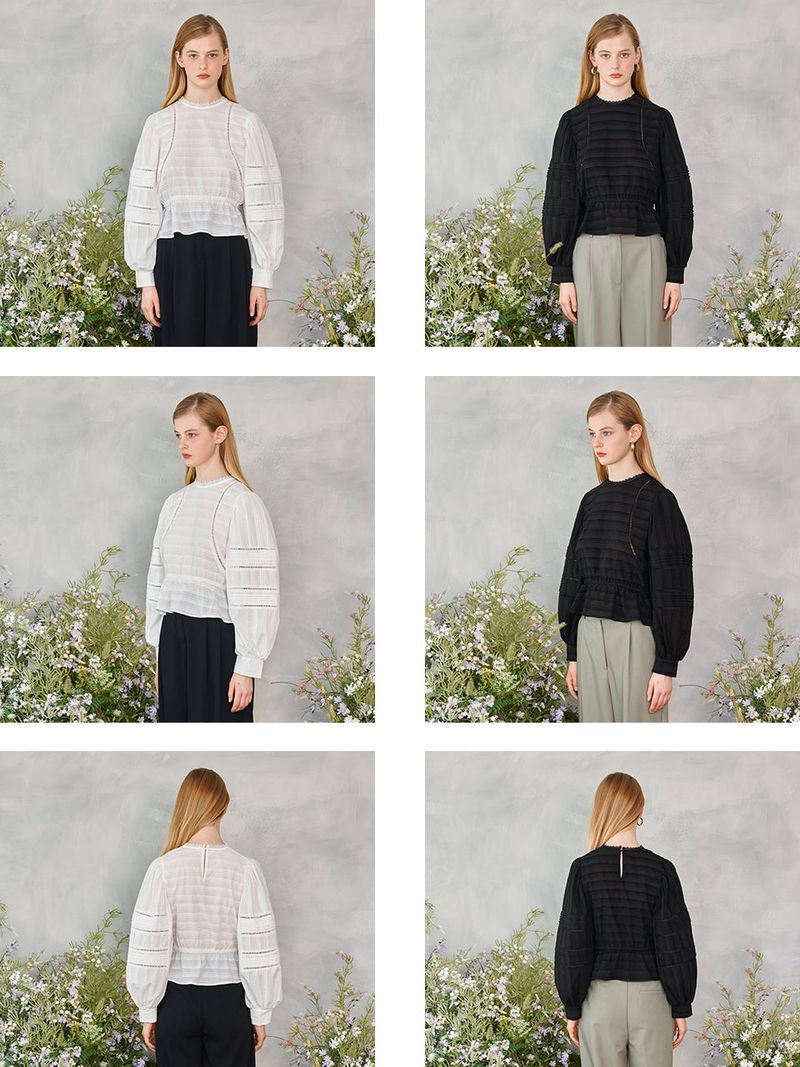Lace Wrinkle Puff Blouse (2colors)