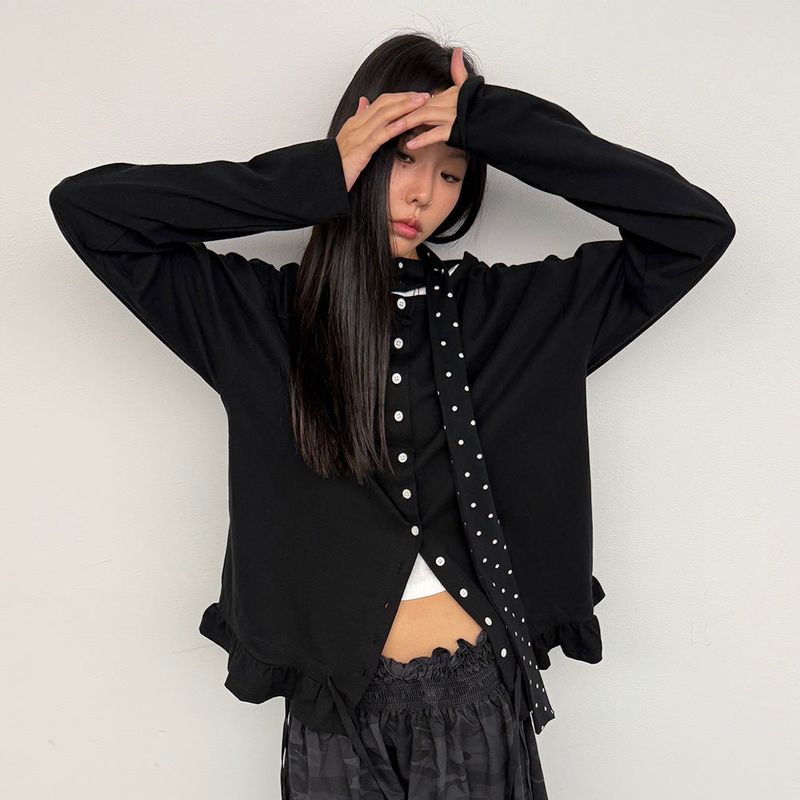 PLASMASPHERE（プラズマスフィア）の「NATTY CARDIGAN IN BLACK (SCARF SET)（Tops）」