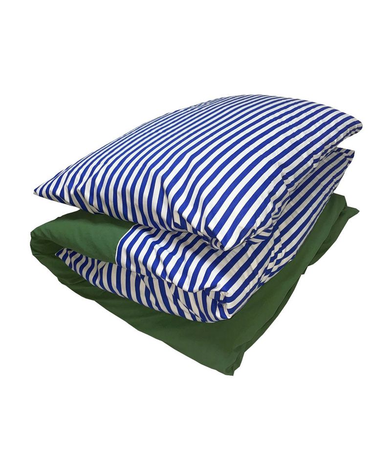 half stripe bedding cover set - blue green