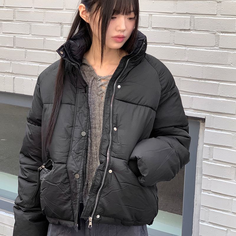 Sizen zipper pocket collar short padded coat