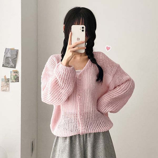 Notts Loose Fit V-Neck Thin Fit Knit Cardigan (6 colors)
