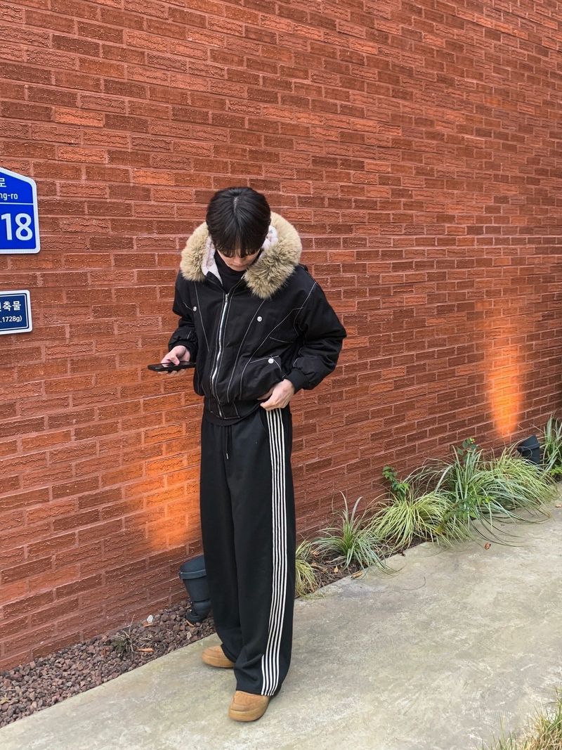 Raccoon-Trim Paneled Puffer Jacket with Fur Lining