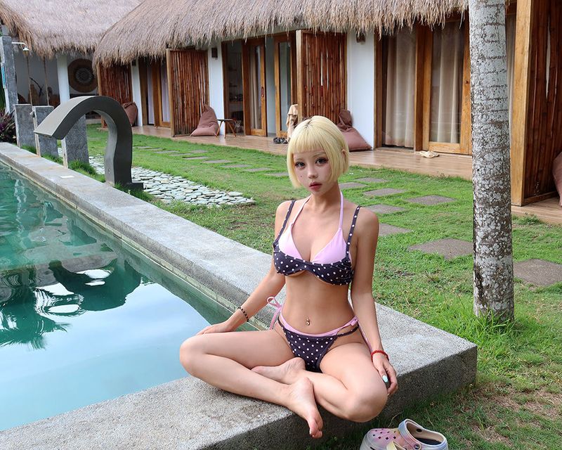dot color layered bikini