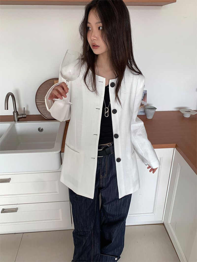 NON COLLAR LINEN JACKET (2C)