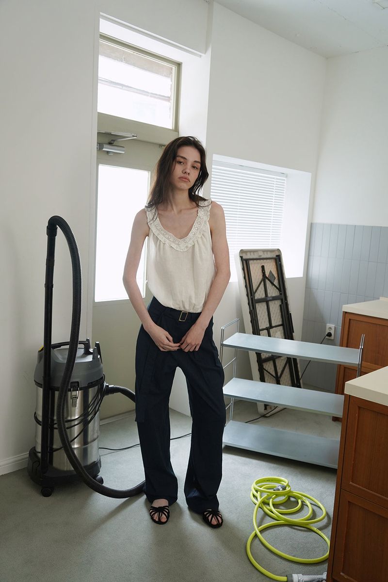 Linen belted pants_navy