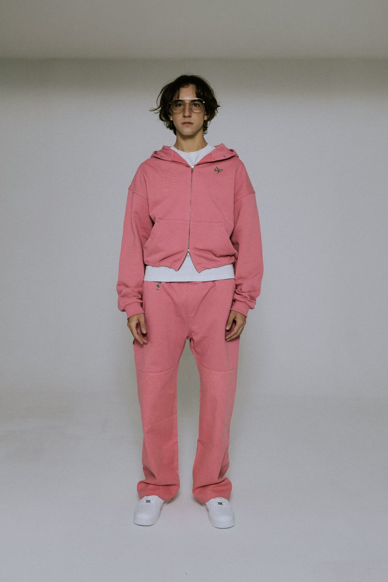 Silver Logo Docking Crop Hood Zip-Up Pink