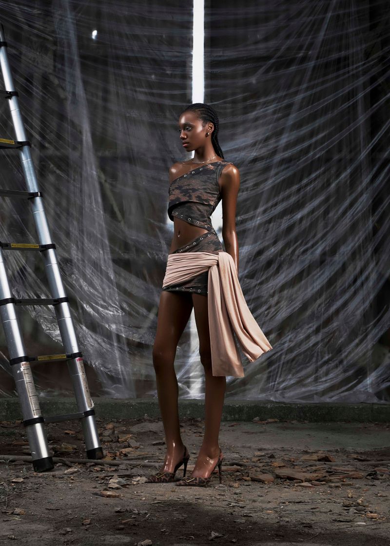 NONE One Shoulder Cut Out Wrapped Hips Dress