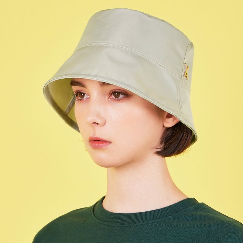 Stud Drop Over Fit Poly Bucket Hat Beige