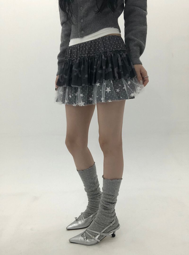 Gray Dot Camo Lace Skirt