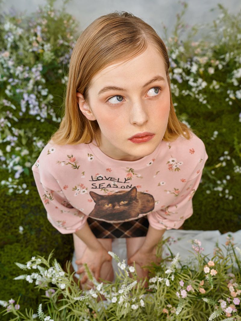 Flower Cat Lettering Sweatshirt (Pink)