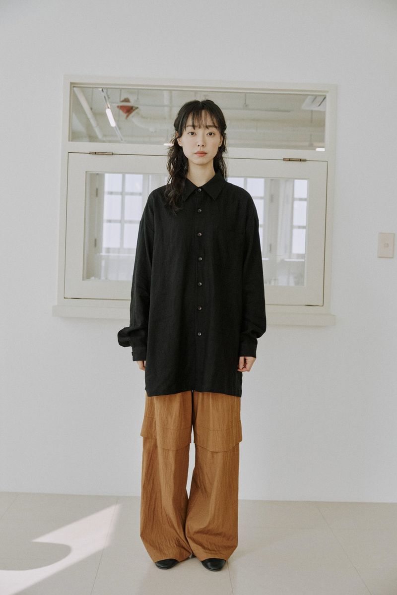 unisex linen patch shirts black