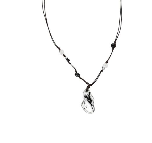 Leaf Clear Pendant Long Necklace