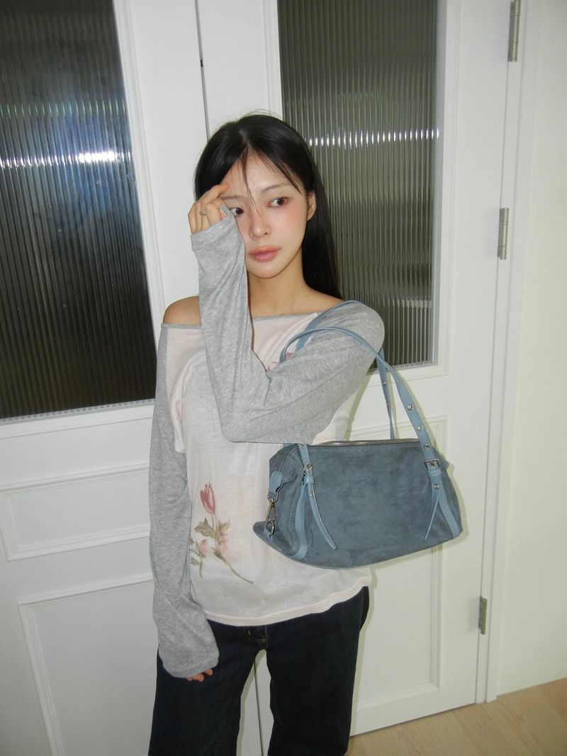 Vintage Suede Minimal stud Shoulder Bag