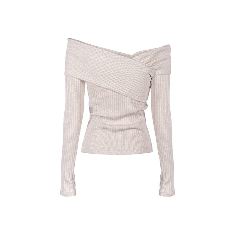 UNBALANCED OFF-SHOULDER TOP_Oatmeal