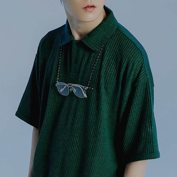 ROMANTIC CROWN（ロマンティッククラウン）の「MINIMAL LOGO KNIT POLO_GREEN（Tops）」