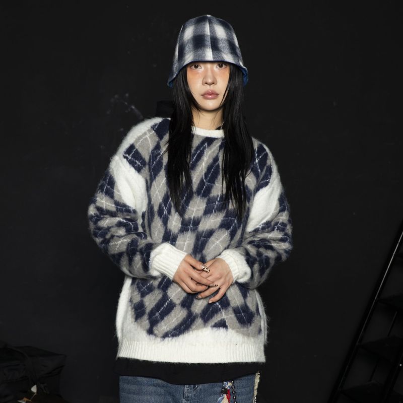 GLACK（グラック）の「GNT032 MARBLE ARGYLE PULLOVER KNIT (WHITE)（Tops）」