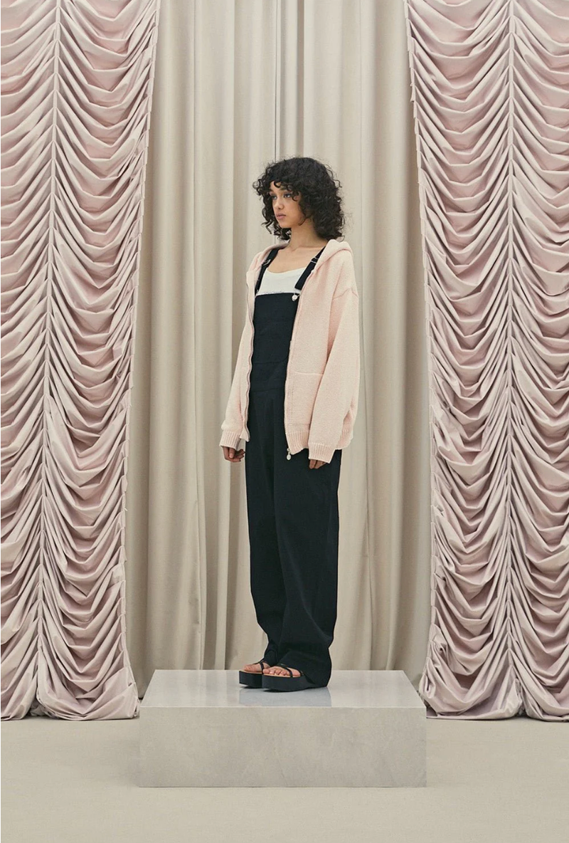 Frill baggy overalls - black