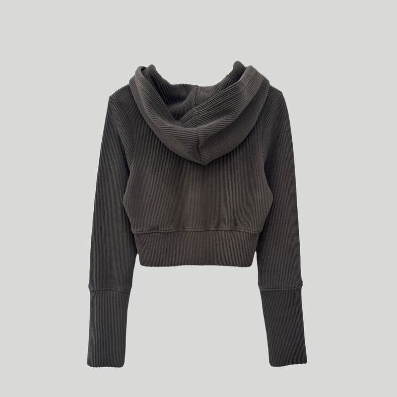 RIBBED FLOWER CROP HOODIE