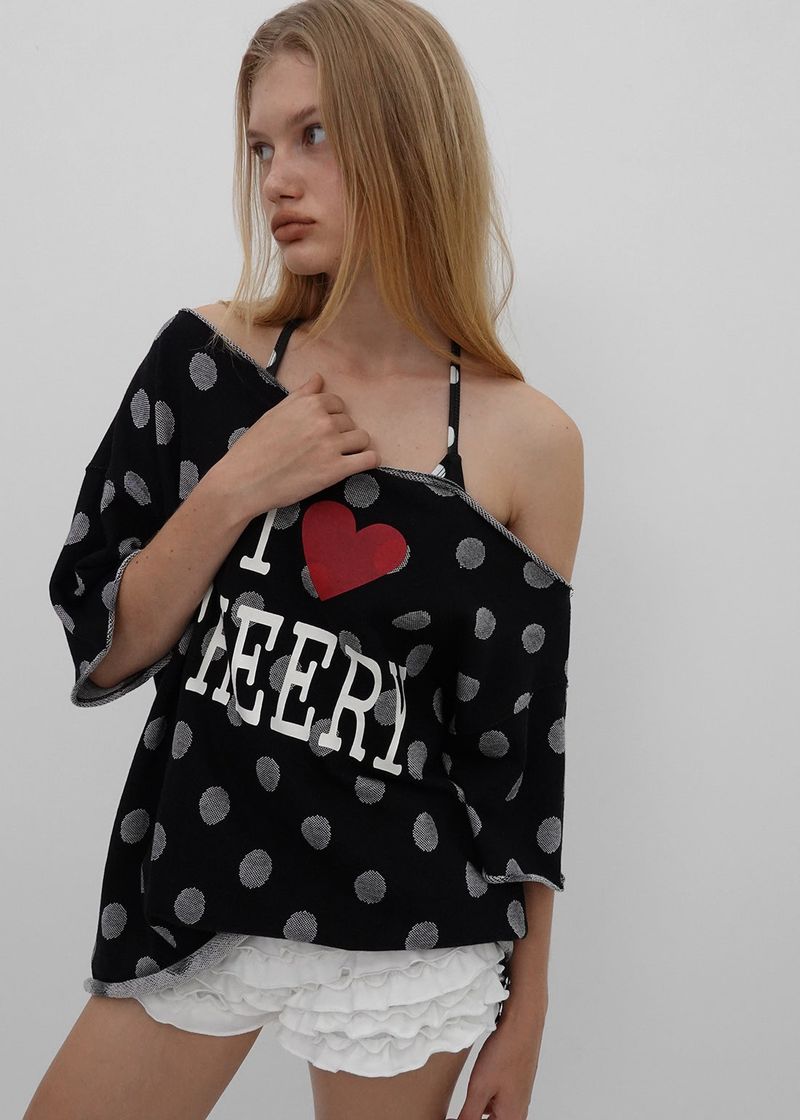 [MADE] Chiri Dot Print Off-Shoulder Short Sleeve Tee