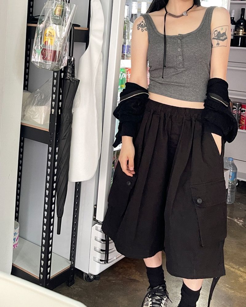 Cropped ribbed button bra top