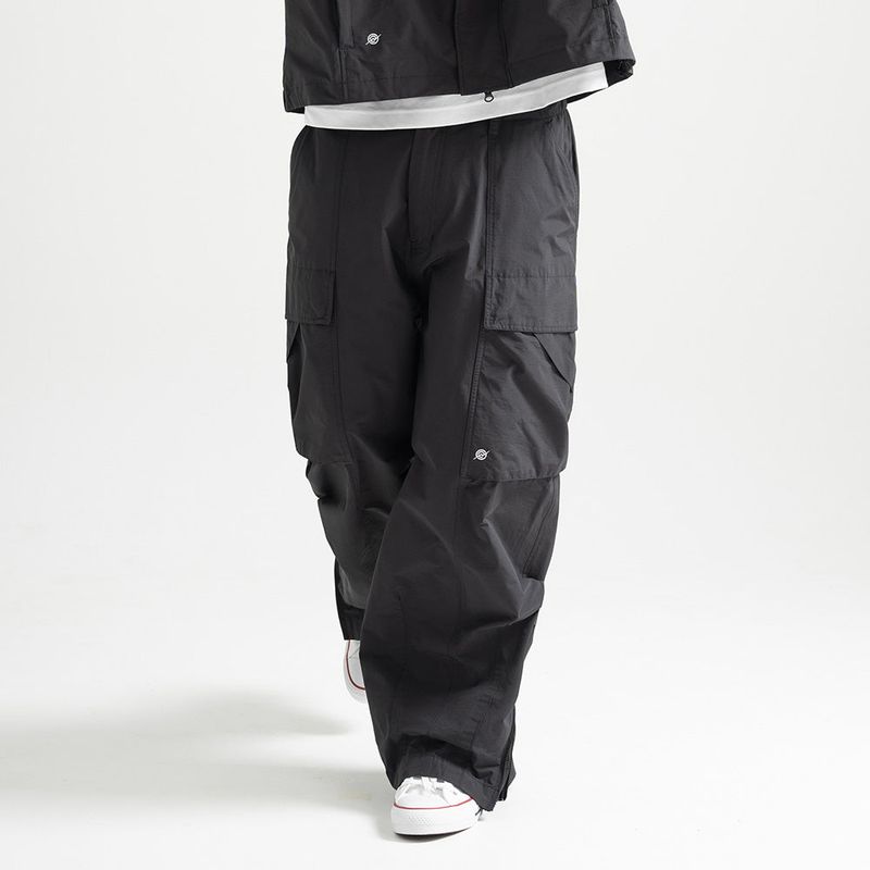 Nylon RIB Wide Pocket Pants - BLACK