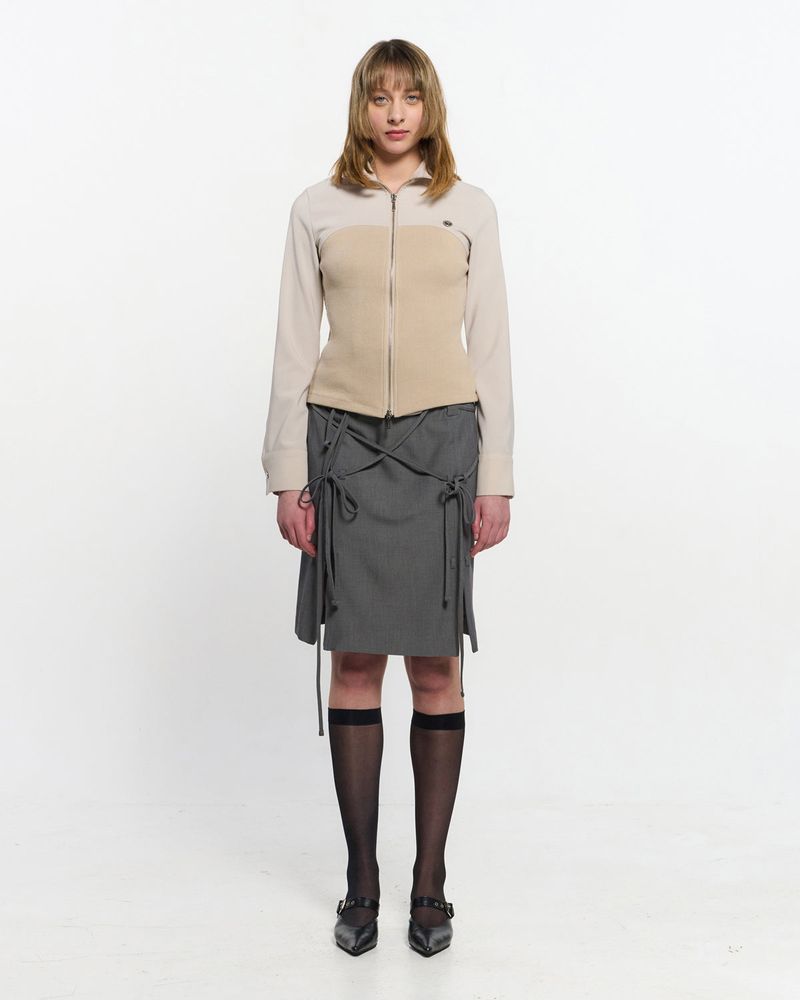 Ribbed Slim Zip-up _ IVORY