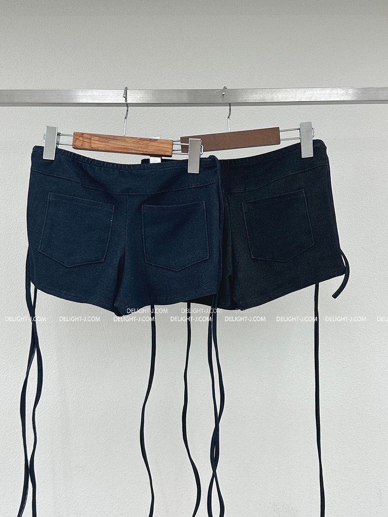denim strap micro short pants
