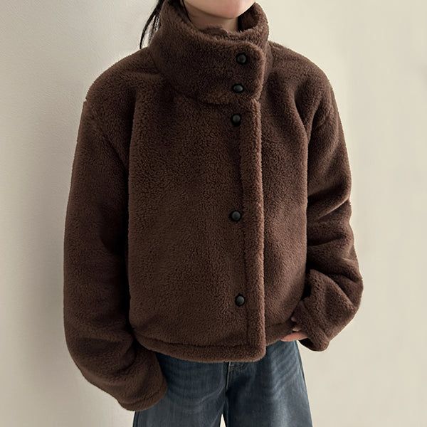 Falling High Neck Fleece Short Coat