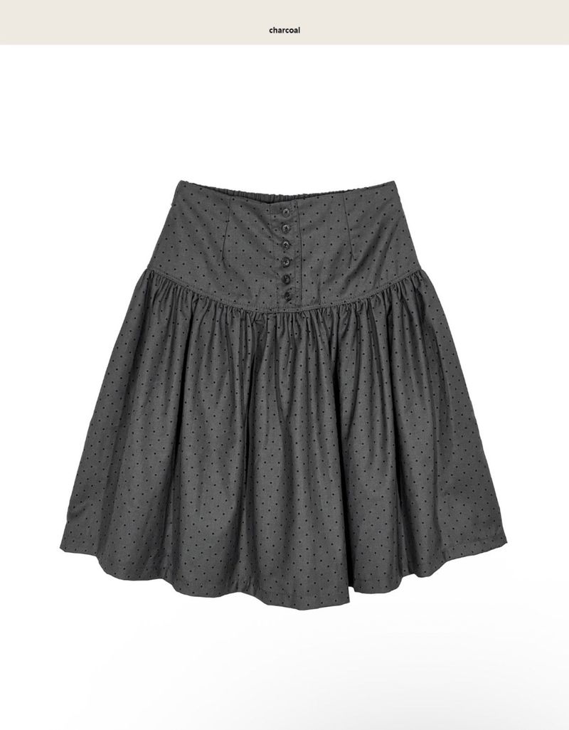 cheek dot flare button midi sk