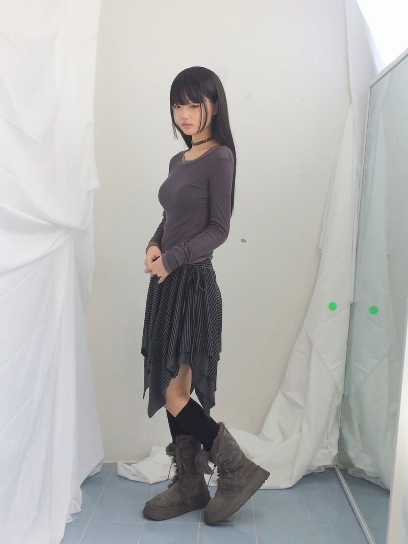 stripe ribbonline wave skirt