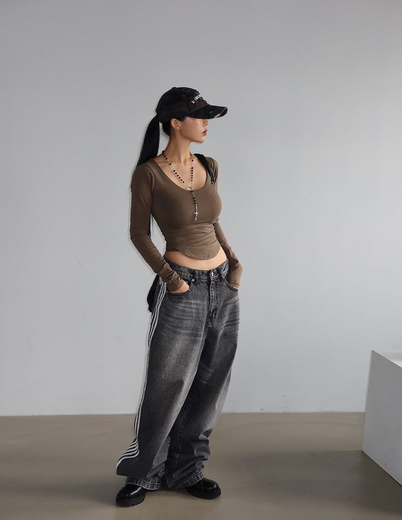 [UNISEX] Five track wide jeans