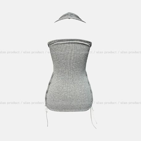 Mute cut side eyelet halter sleeveless