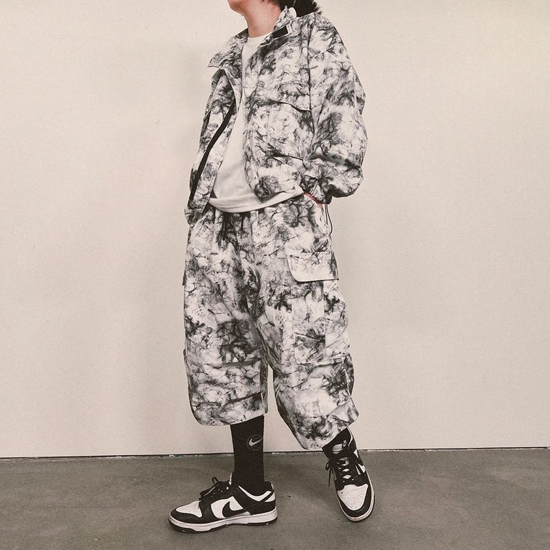 tiedye capri cargo shorts_white