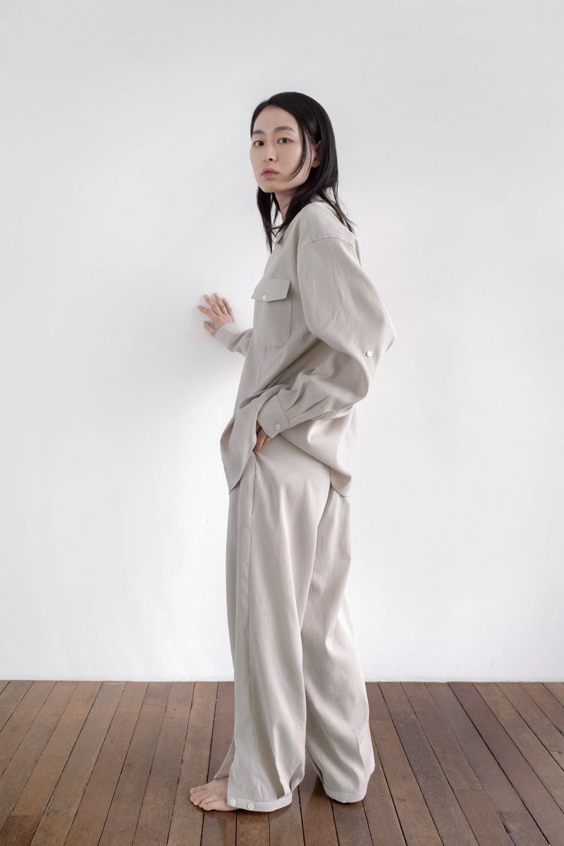 ストレッチロールアップシャツ, ベージュ