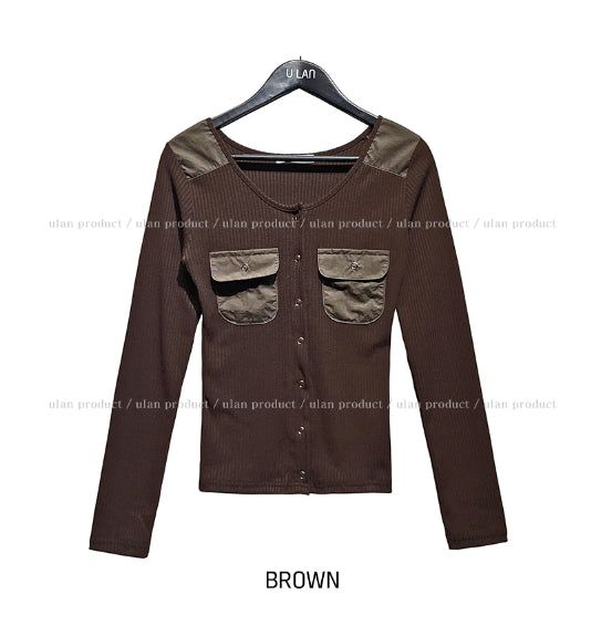 Luchi color matching pocket ribbed cardigan
