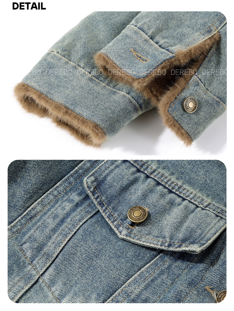 soft mink high neck denim fur jacket
