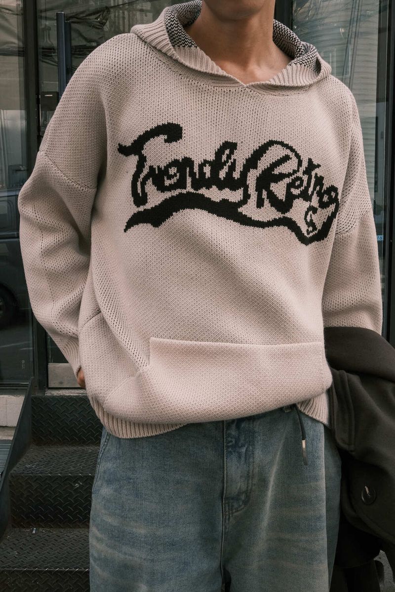 RE: WAVE LOGO KNIT HOODIE - IVORY
