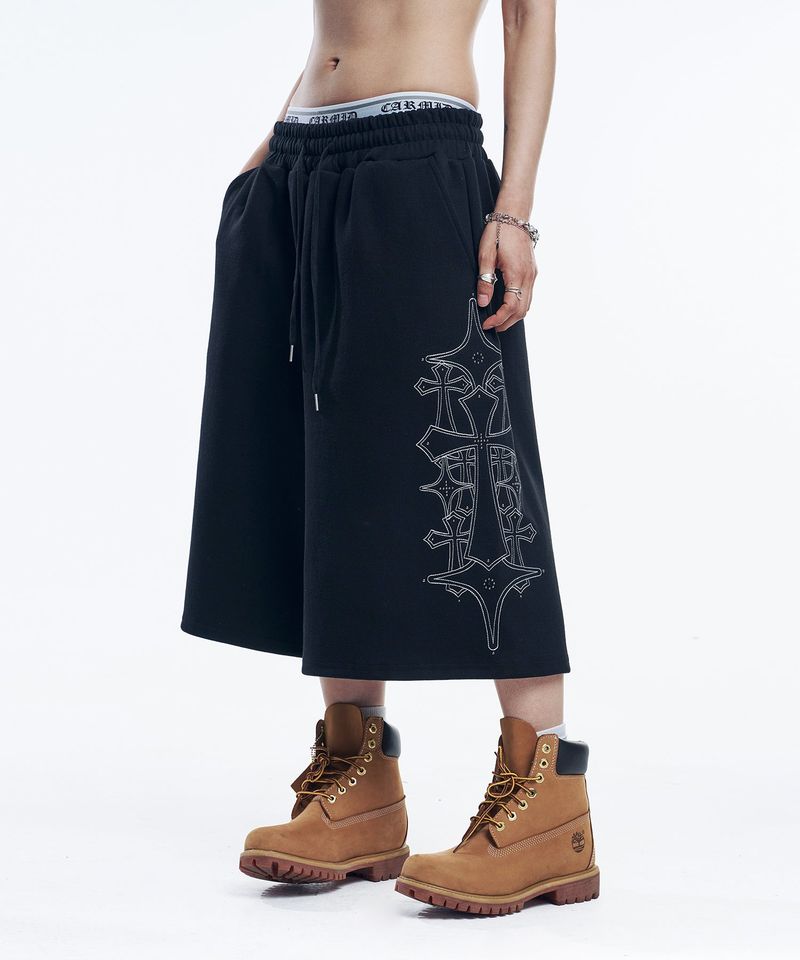 Stud Needle Walk Bermuda Sweat Pants - Black
