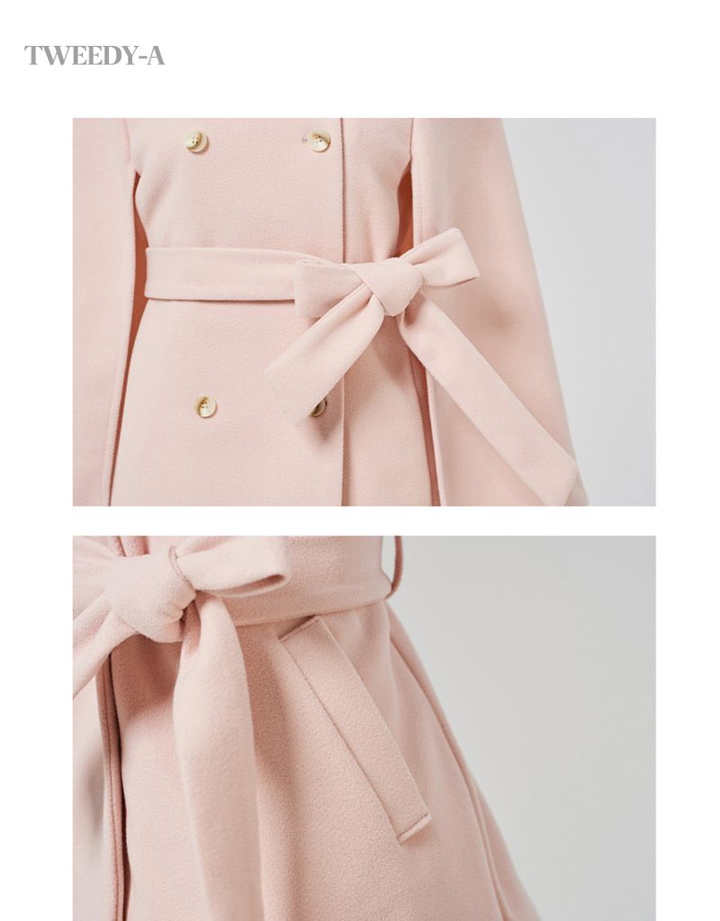 Dream fur collar belted double button quilted half single coat