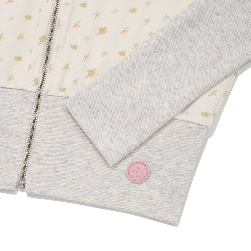 BOUQUET PATTERN SLIM FIT HOODIE ZIP UP [IVORY]