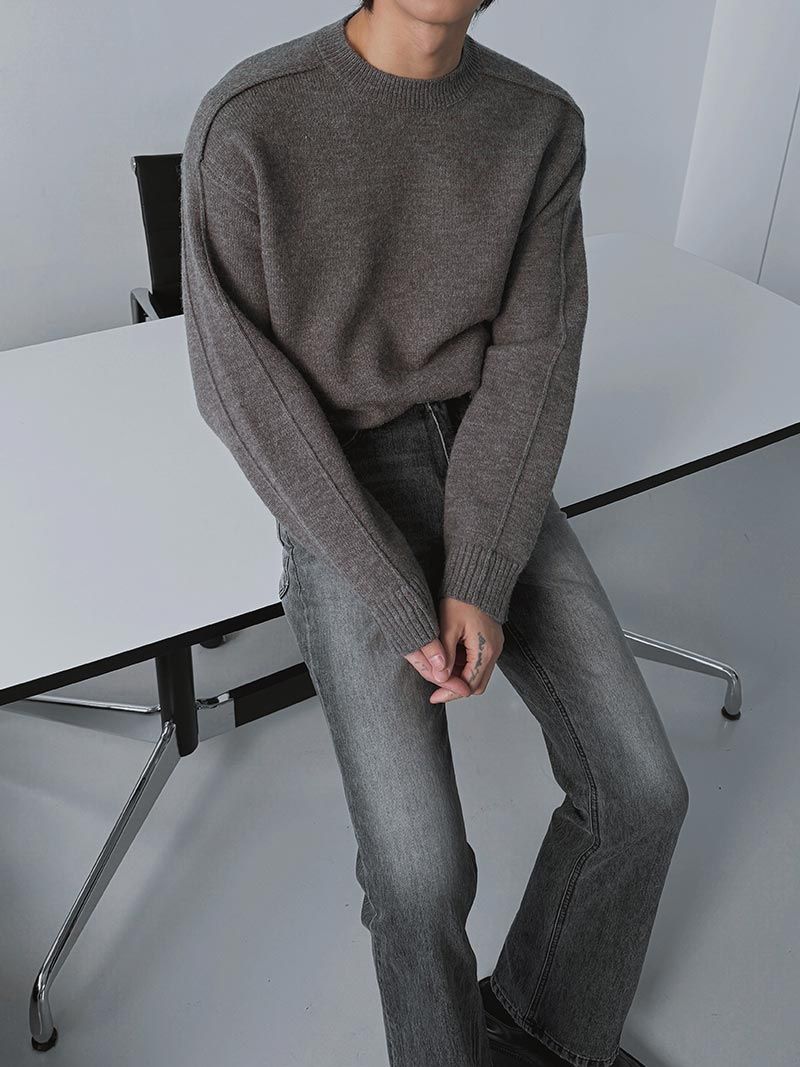 +5cm Grayish Stone Bootcut Denim Pants (336)