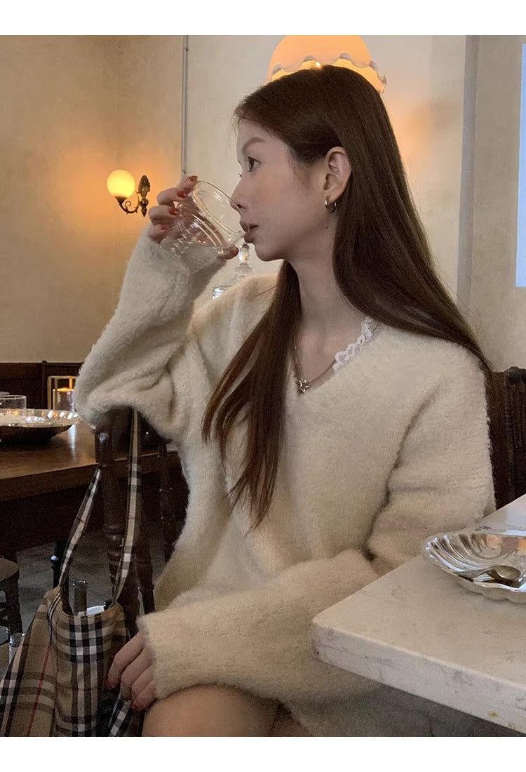 Cloud V-neck Knit Skirt Two-piece