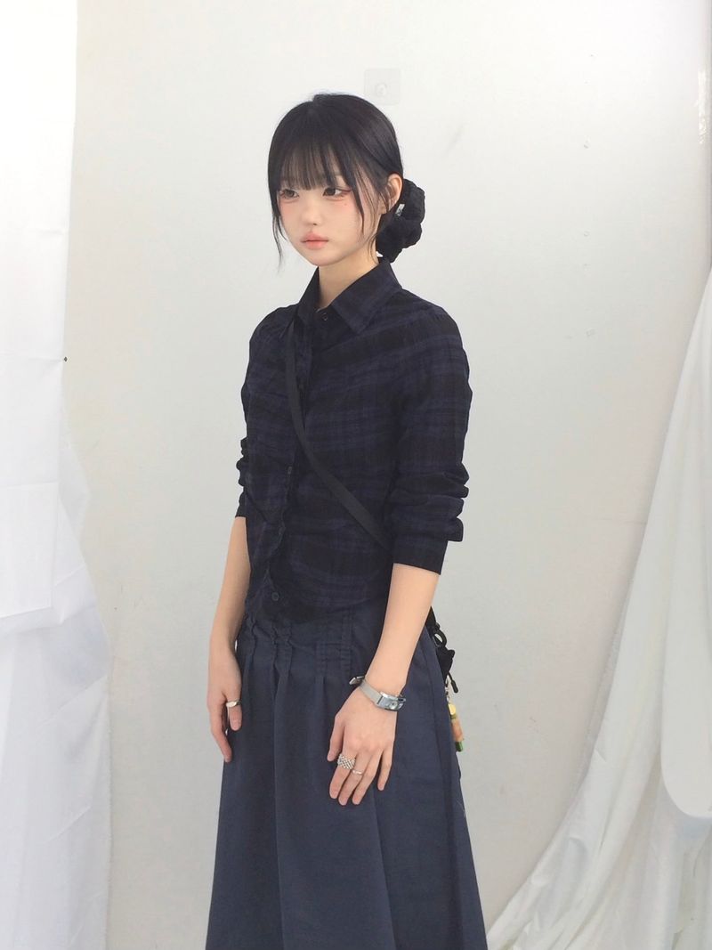 ruffle frill checkered short shirt