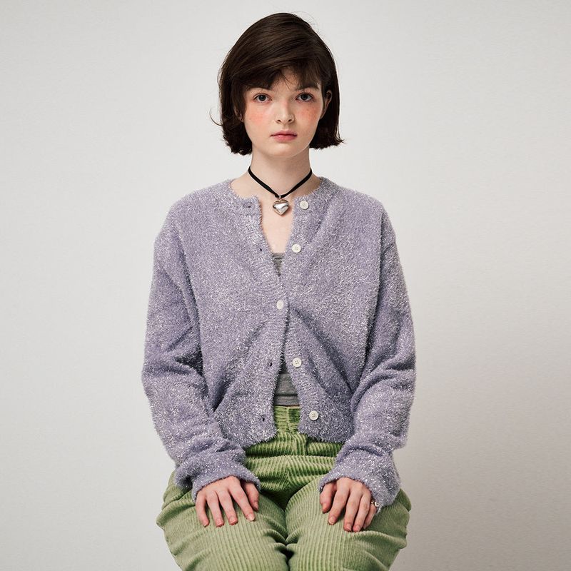 METAL KNIT CARDIGAN, VIOLET