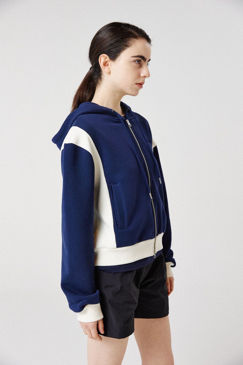 side-rib zip-up hoodie_navy/cream
